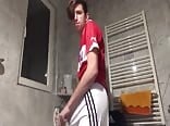 Horny gay teen boy selfie porn bathroom wank after soccer