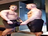 Dad and Son Show off in Gym Lockeroom 