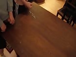 Two boys porn jizzing on the dining room table