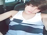 Backseat twink porn jacks off and cums