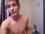 Blond boy porn jerks in the bathroom