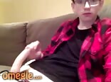 Boy porn with glasses has a nice wank with his curved cock