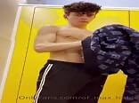 Curly hair twink porn strips to underwear and strokes 