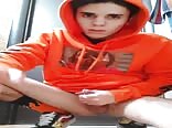 Orange hoodie skater boys porn plays with his ass and cock