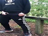 Piss & Cum on Adidas Trackies in the Woods