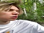 Masturbation with cum in public woods by the lake